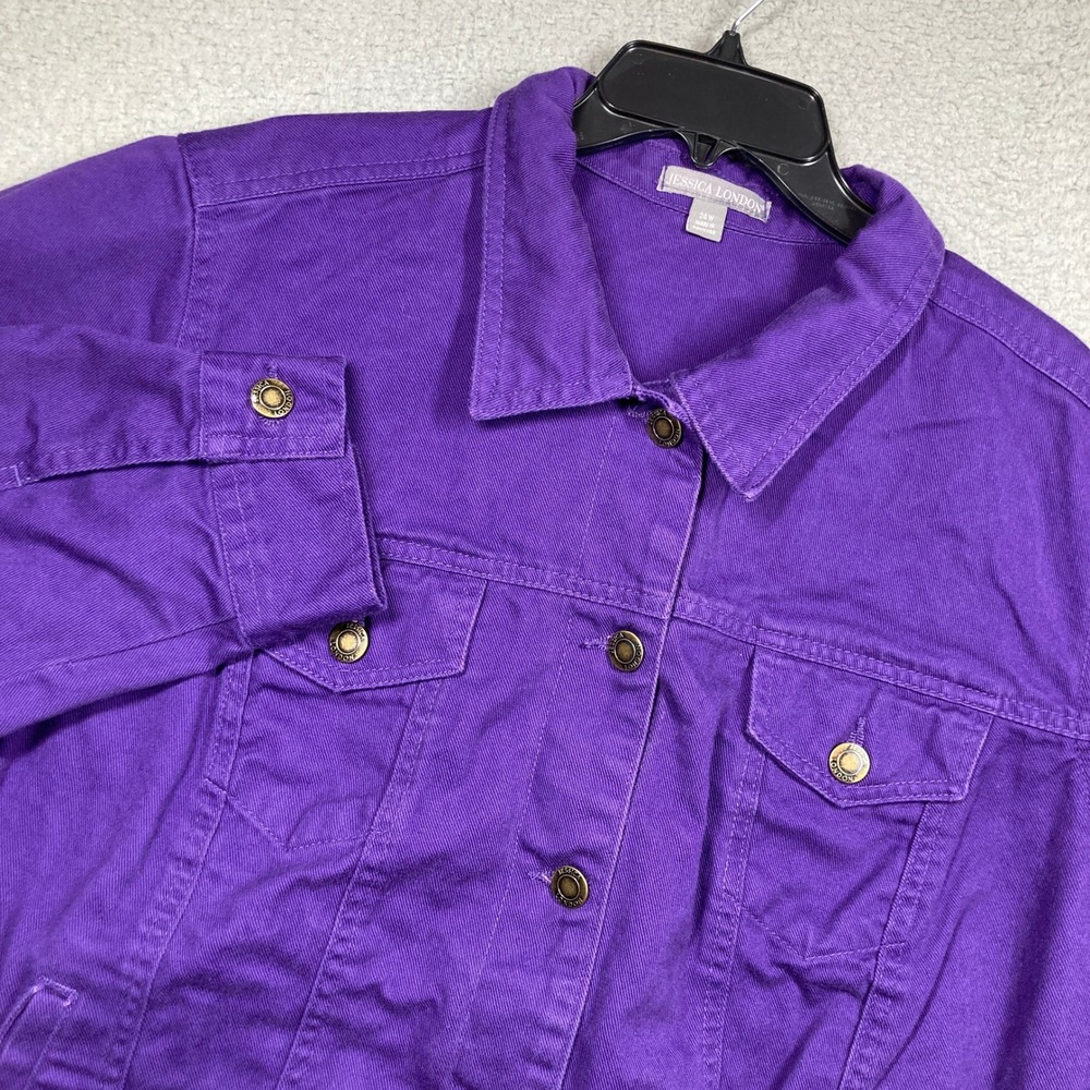 Jessica London Denim Jacket Womens 24W Purple Cotton Button Front Trucker FLAW